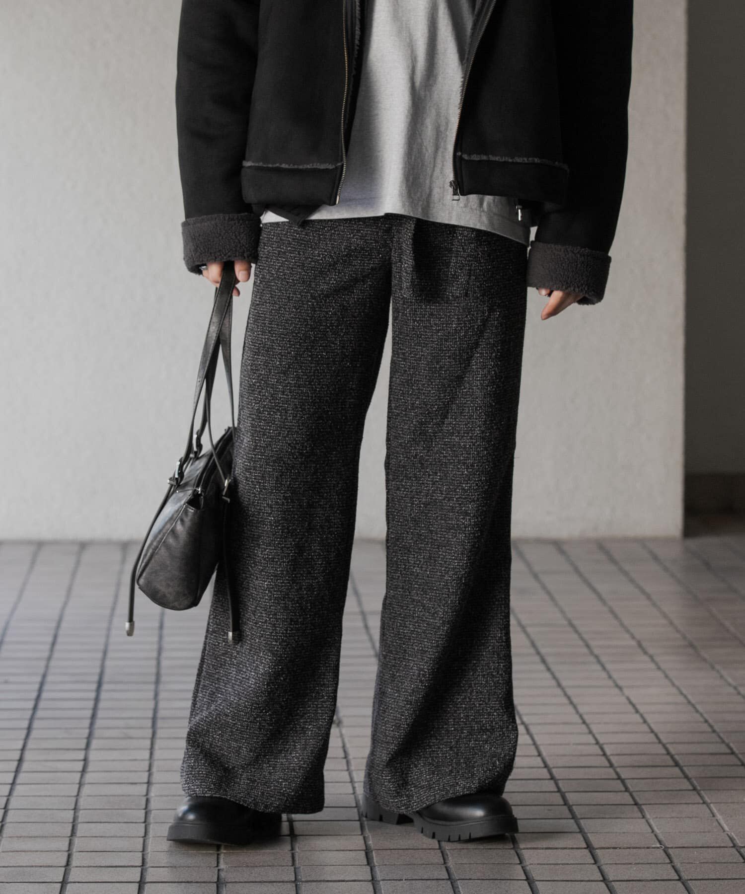 SENSE OF PLACE by URBAN RESEARCH「『わたべ&times;SOP』『セットアップ対応』ツイードワイドフレアパンツ」|その他|ブラック系その他