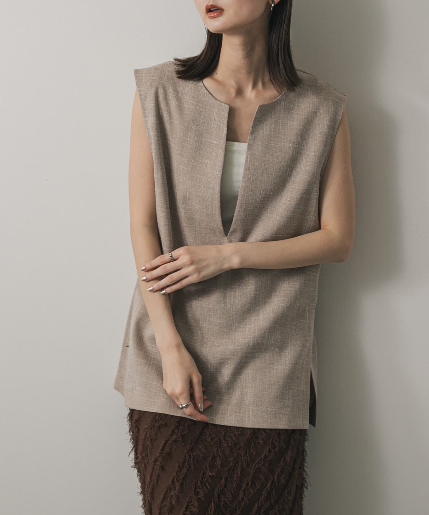 SENSE OF PLACE by URBAN RESEARCH「スキッパーツイードベスト」|ベスト・ジレ|ベージュ