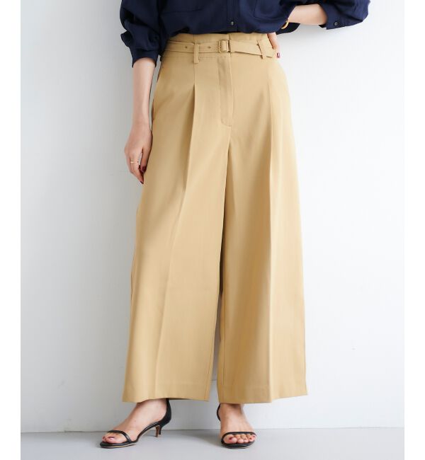 le.coeur blanc「《手洗い可能》ベルト付きハイウエストワイドパンツ」|チノ|