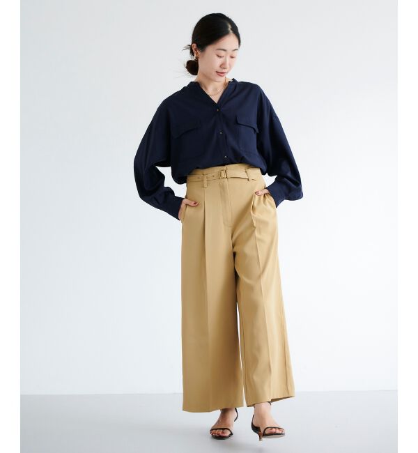 le.coeur blanc「《手洗い可能》ベルト付きハイウエストワイドパンツ」|チノ|