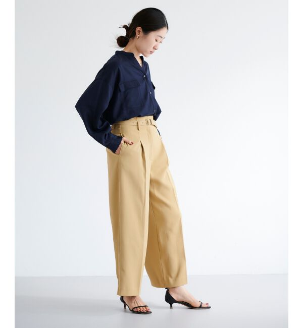 le.coeur blanc「《手洗い可能》ベルト付きハイウエストワイドパンツ」|チノ|