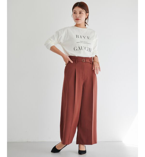 le.coeur blanc「《手洗い可能》ベルト付きハイウエストワイドパンツ」|チノ|