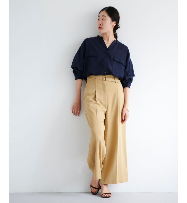 le.coeur blanc「《手洗い可能》ベルト付きハイウエストワイドパンツ」|チノ|