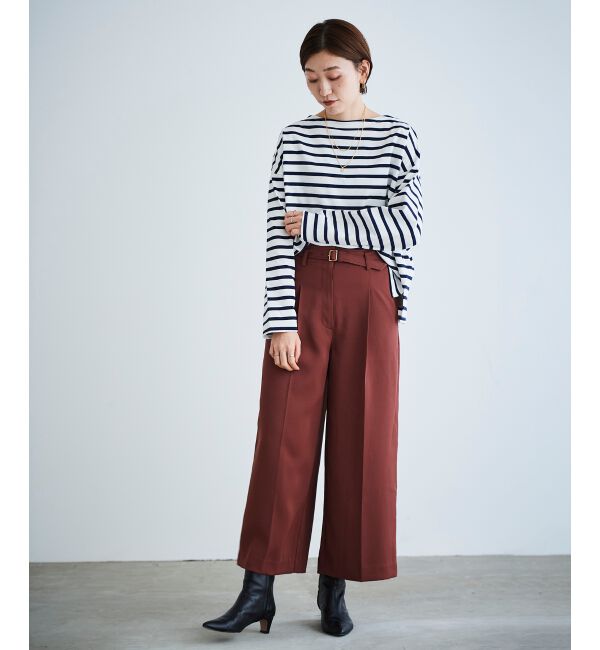 le.coeur blanc「《手洗い可能》ベルト付きハイウエストワイドパンツ」|チノ|