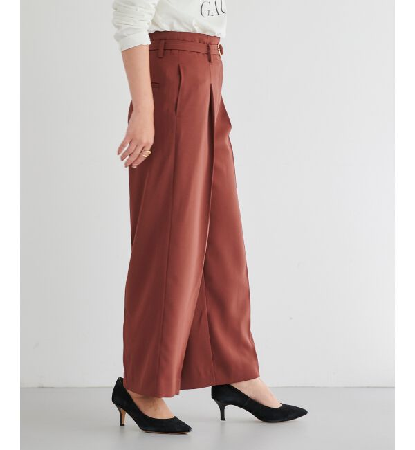 le.coeur blanc「《手洗い可能》ベルト付きハイウエストワイドパンツ」|チノ|