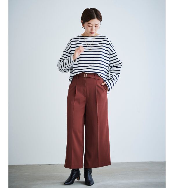 le.coeur blanc「《手洗い可能》ベルト付きハイウエストワイドパンツ」|チノ|