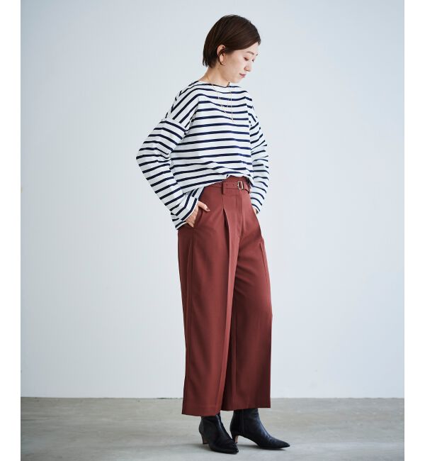 le.coeur blanc「《手洗い可能》ベルト付きハイウエストワイドパンツ」|チノ|