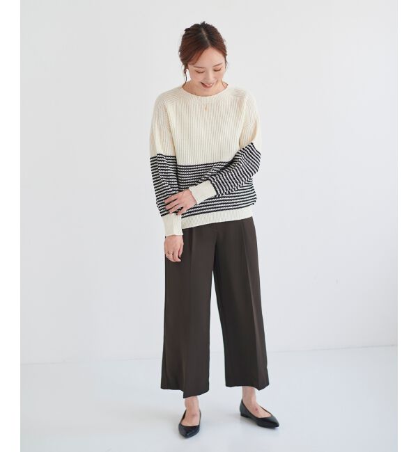 le.coeur blanc「《手洗い可能》ベルト付きハイウエストワイドパンツ」|チノ|