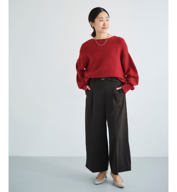 le.coeur blanc「《手洗い可能》ベルト付きハイウエストワイドパンツ」|チノ|