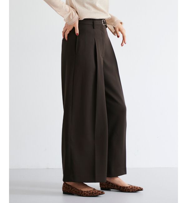 le.coeur blanc「《手洗い可能》ベルト付きハイウエストワイドパンツ」|チノ|