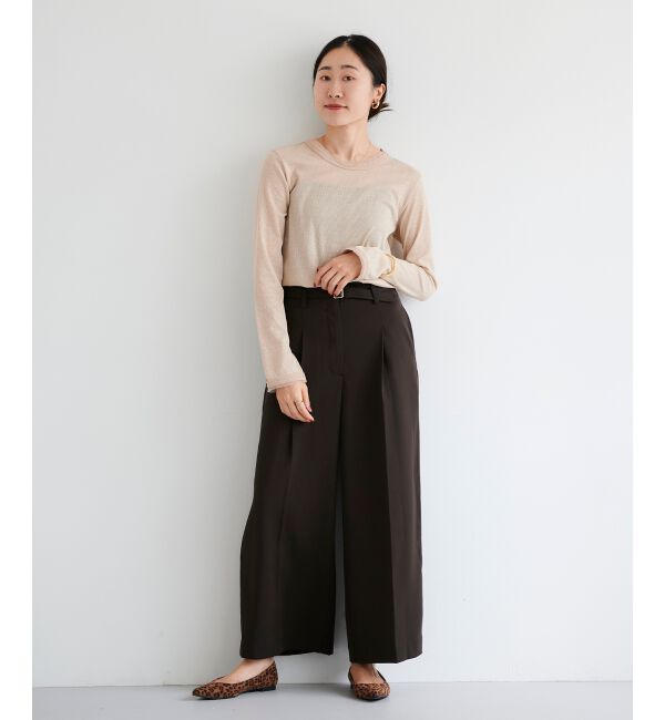 le.coeur blanc「《手洗い可能》ベルト付きハイウエストワイドパンツ」|チノ|