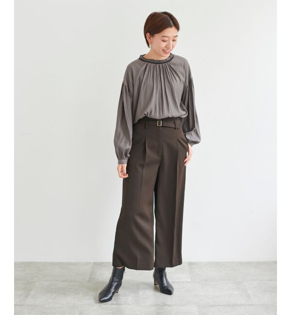 le.coeur blanc「《手洗い可能》ベルト付きハイウエストワイドパンツ」|チノ|