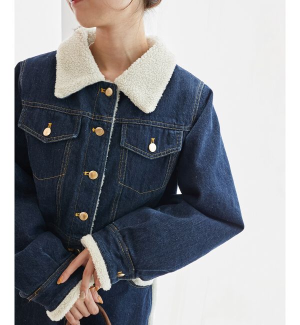  「ボアトリムクロップドジャケット」|その他|ネイビー
