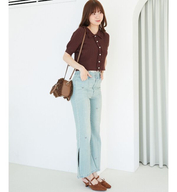  「ミニケーブルフリルニットカーデ」|カーディガン|