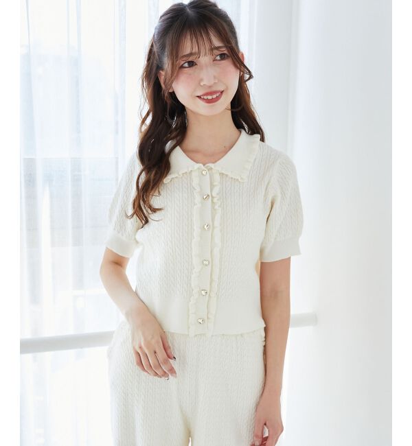  「ミニケーブルフリルニットカーデ」|カーディガン|