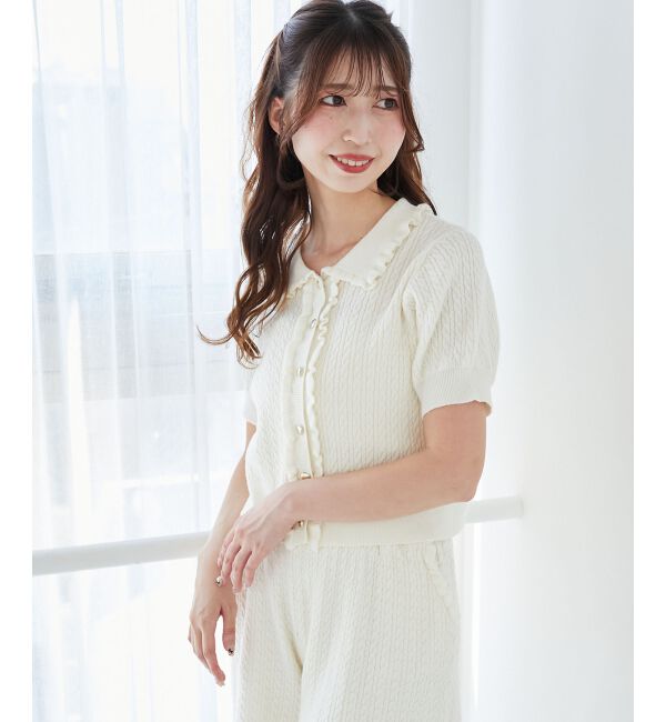  「ミニケーブルフリルニットカーデ」|カーディガン|