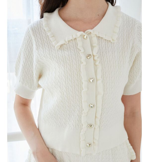  「ミニケーブルフリルニットカーデ」|カーディガン|