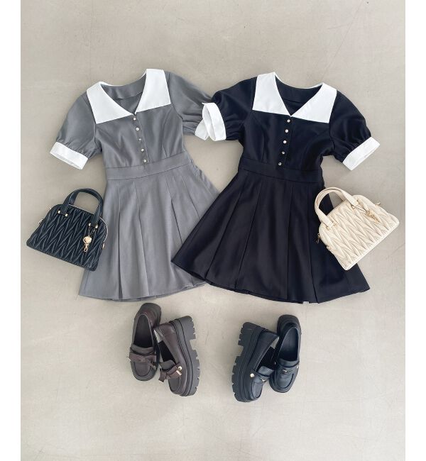  「衿配色ミニワンピース」|ワンピース|