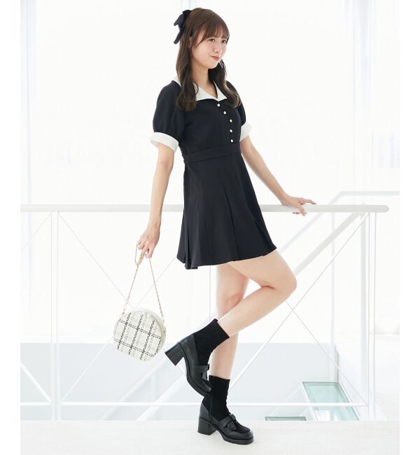  「衿配色ミニワンピース」|ワンピース|