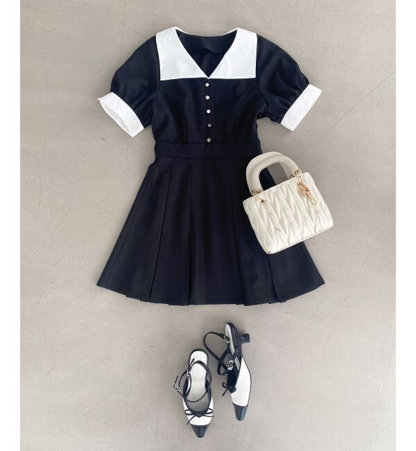  「衿配色ミニワンピース」|ワンピース|