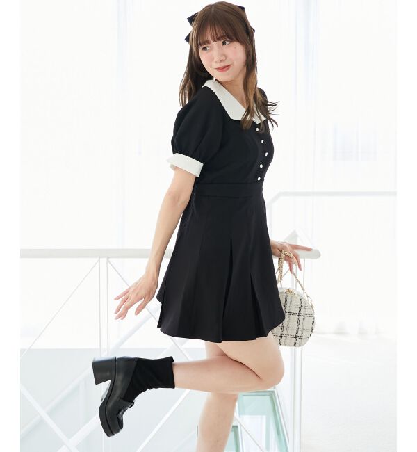  「衿配色ミニワンピース」|ワンピース|