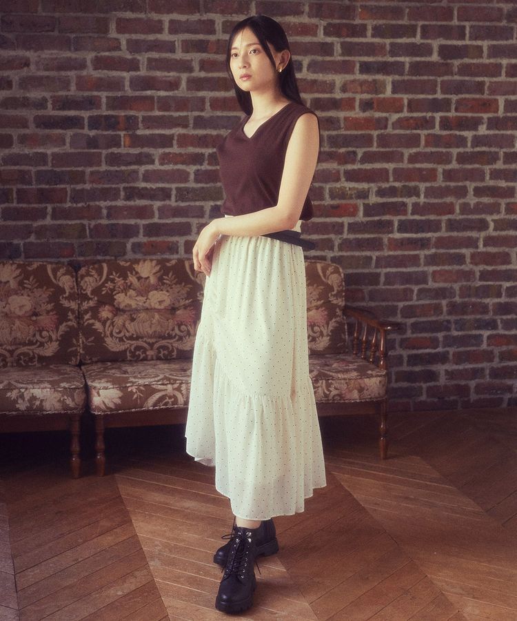 earth music&ecology「SET2点フロッキードットブラウス＋スカート」|スーツ|