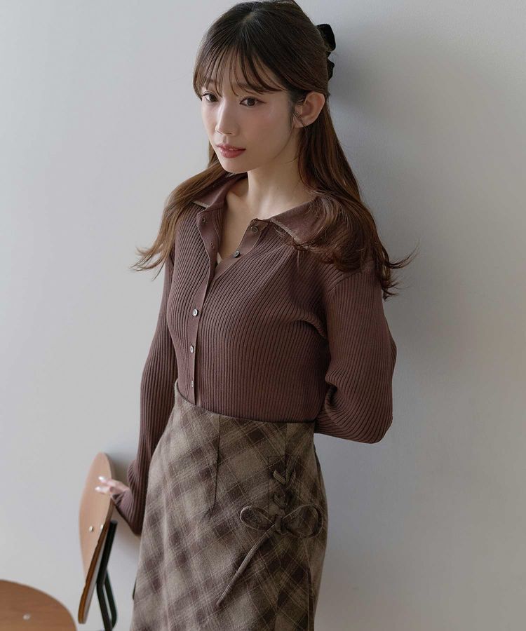 earth music&ecology「【WEB限定】バイカラートリムロングニットカーディガン」|カーディガン|