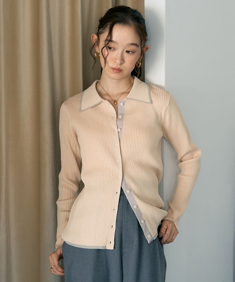 earth music&ecology「【WEB限定】バイカラートリムロングニットカーディガン」|カーディガン|