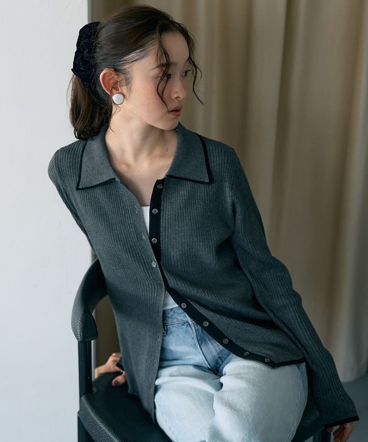 earth music&ecology「【WEB限定】バイカラートリムロングニットカーディガン」|カーディガン|