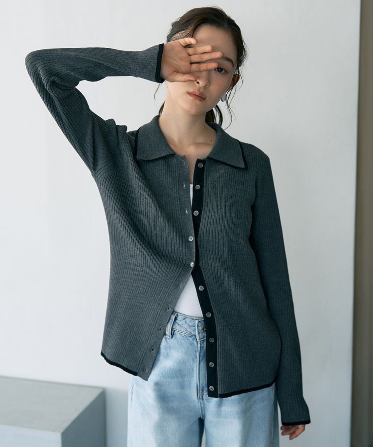 earth music&ecology「【WEB限定】バイカラートリムロングニットカーディガン」|カーディガン|