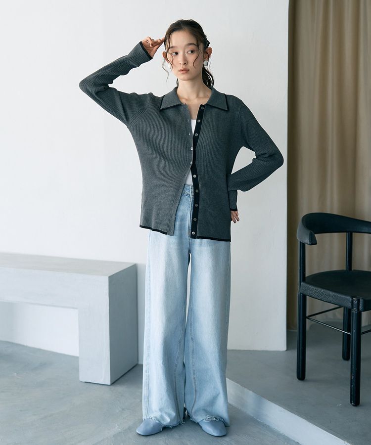 earth music&ecology「【WEB限定】バイカラートリムロングニットカーディガン」|カーディガン|