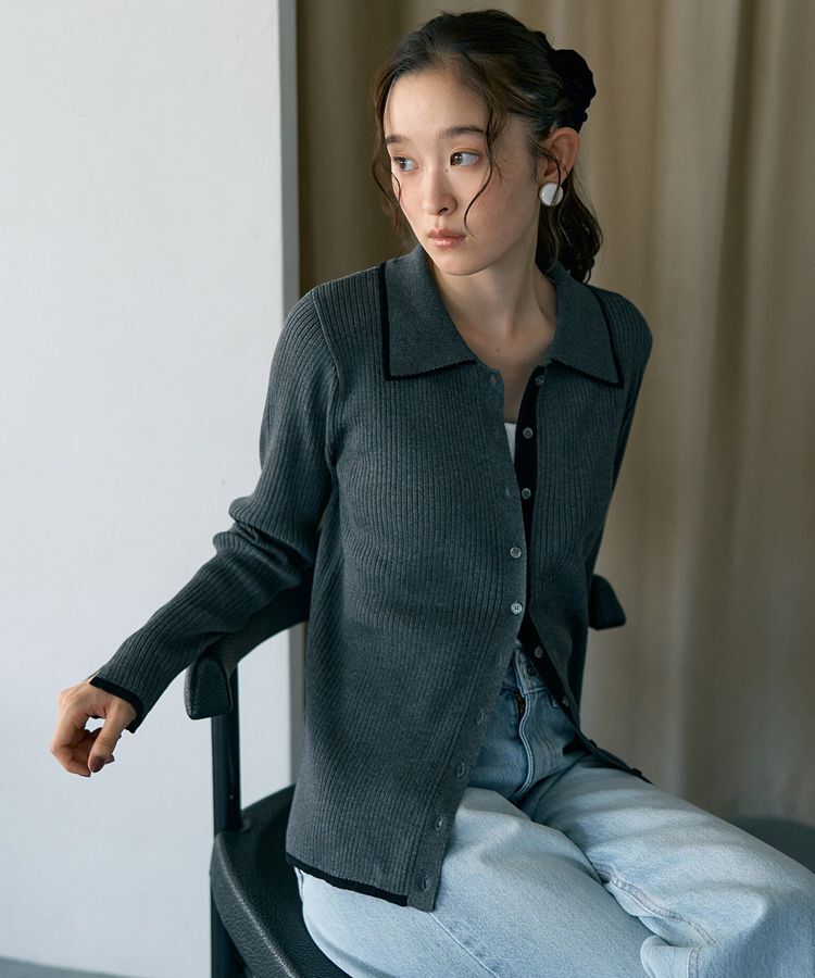 earth music&ecology「【WEB限定】バイカラートリムロングニットカーディガン」|カーディガン|