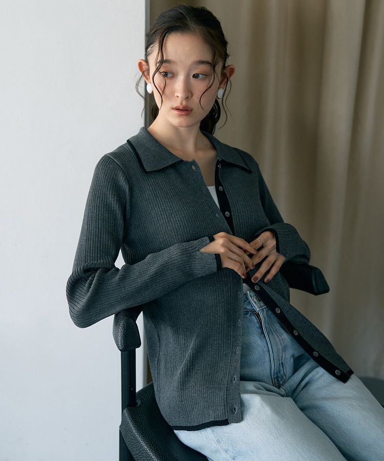 earth music&ecology「【WEB限定】バイカラートリムロングニットカーディガン」|カーディガン|