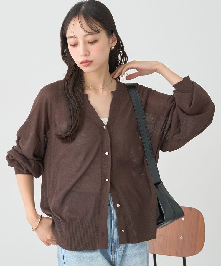 earth music&ecology「キーネックシアーカーディガン」|カーディガン|Brown