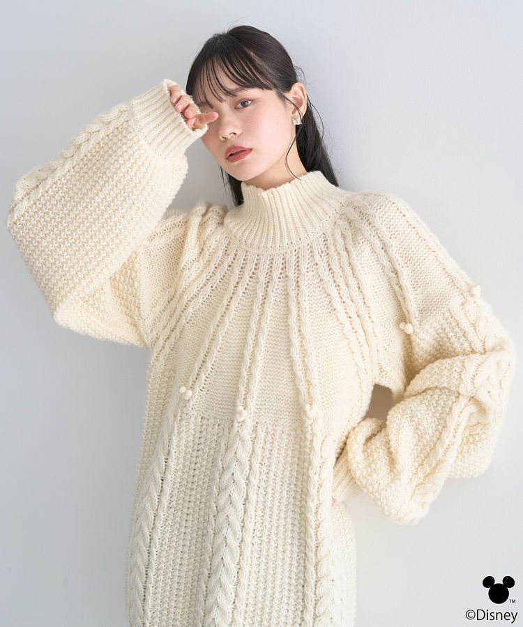 earth music&ecology「Disney/ポイントミッキーケーブルニット」|ニット・セーター|