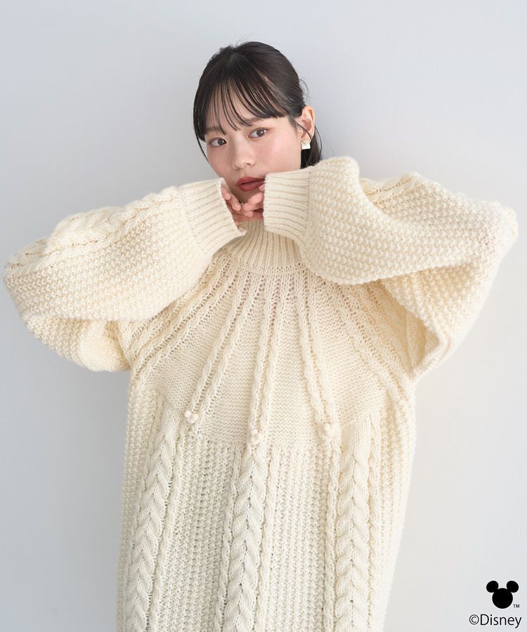 earth music&ecology「Disney/ポイントミッキーケーブルニット」|ニット・セーター|