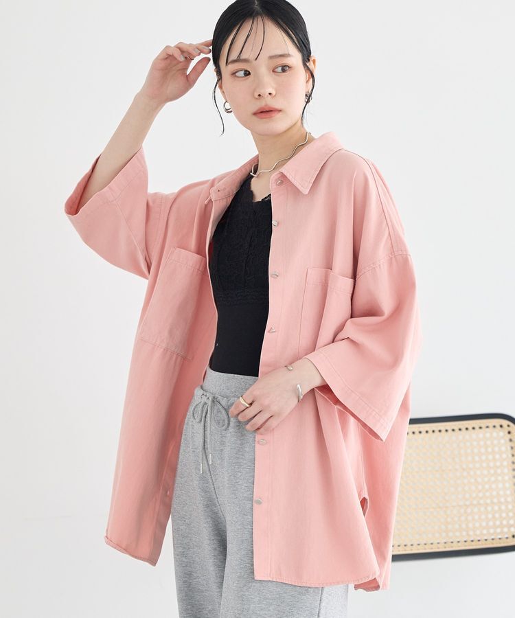 earth music&ecology「5分袖デニムシャツ」|シャツ・ブラウス|Pink