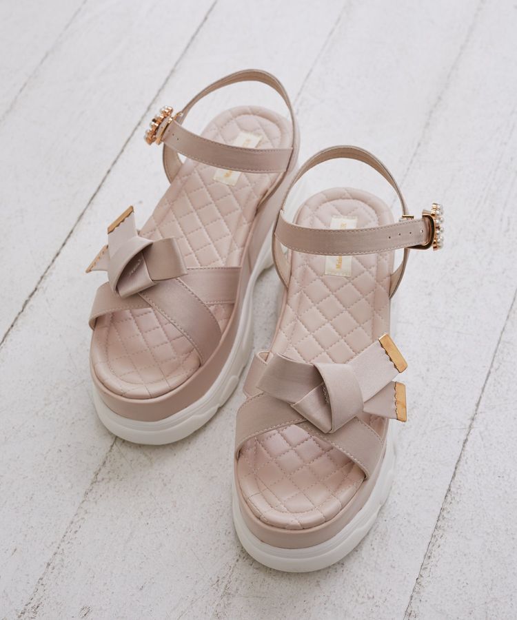 Maison de FLEUR「リボンビジュースニーカーサンダル」|サンダル|ピンクベージュ