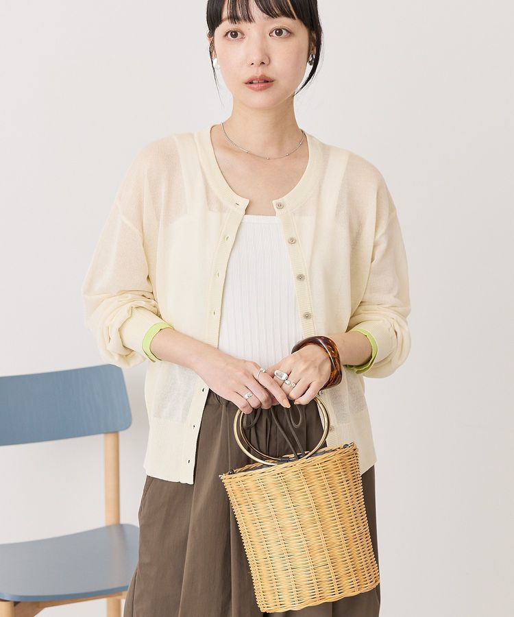 AMERICAN HOLIC「シアー配色ニットカーディガン」|カーディガン|Ivory