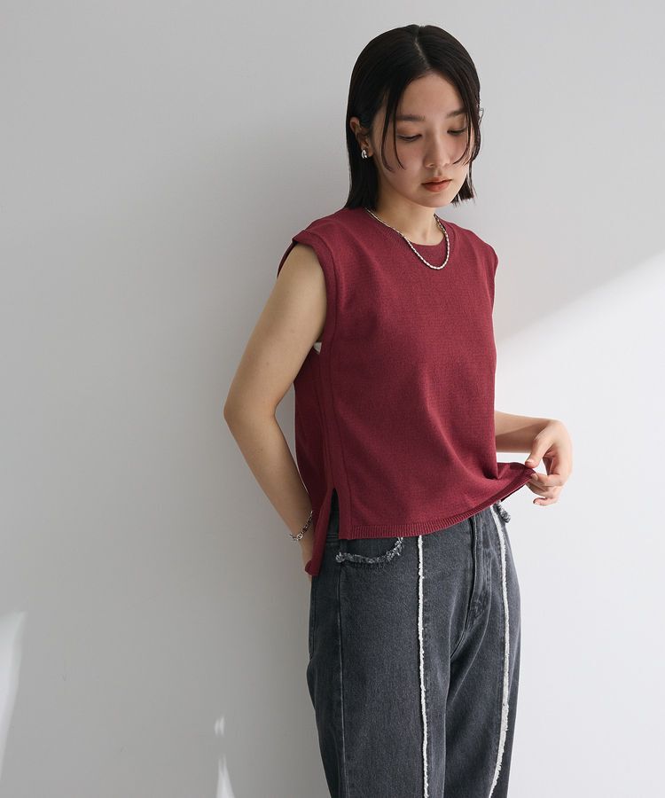 Green Parks「・Petit Fleur ノースリリネンライクニット」|ニット・セーター|