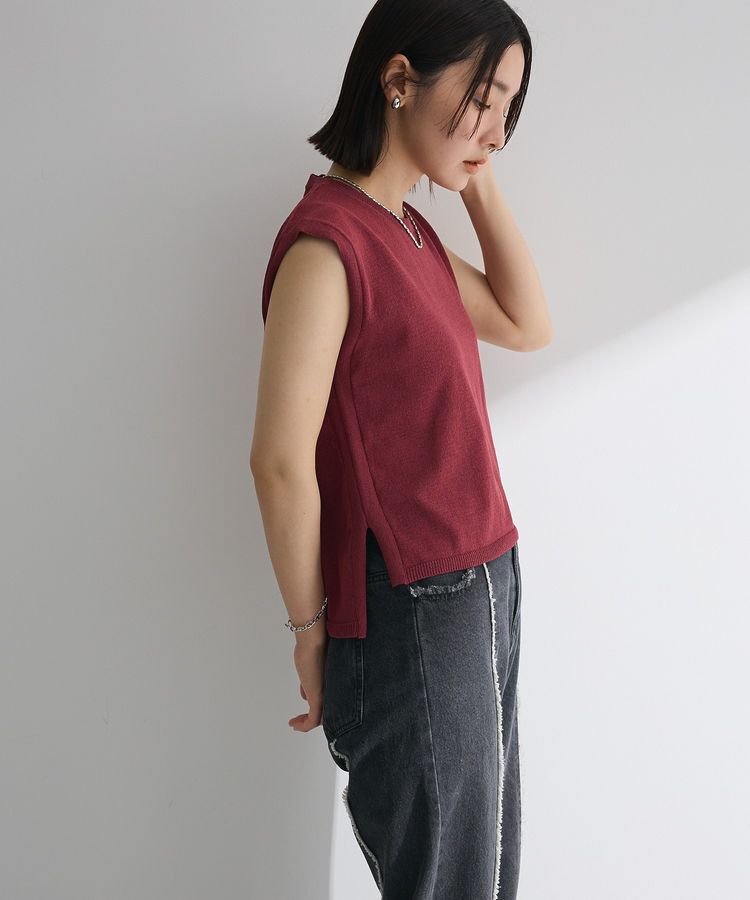 Green Parks「・Petit Fleur ノースリリネンライクニット」|ニット・セーター|Bordeaux