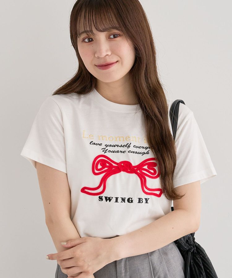 Green Parks「・swing by リボンモチーフコード刺繍TEE」|Tシャツ・カットソー|