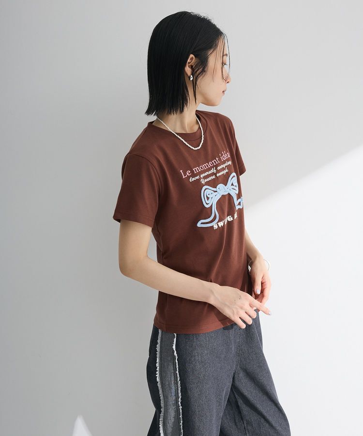 Green Parks「・swing by リボンモチーフコード刺繍TEE」|Tシャツ・カットソー|