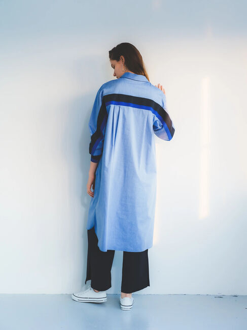 Editt by YECCA VECCA「リブMIXシャツワンピース」|ワンピース|ブルー