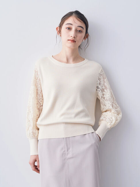 YECCA VECCA「袖レースニット」|ニット・セーター|アイボリー