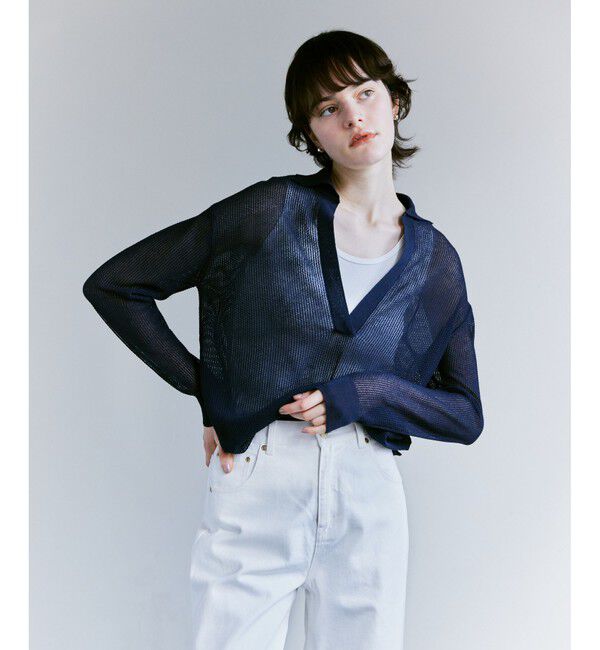 allureville「シアーカノコスキッパーネック プルオーバー」|ニット・セーター|ネイビー