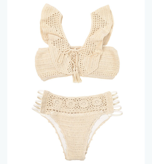 SEA DRESS「ショルダーフリルクロシェビキニ」|ビキニ|アイボリー