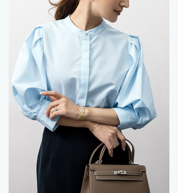 ur's「【星玲奈さんコラボアイテム】バンドカラーパフスリーブブラウス」|シャツ・ブラウス|ライトブルー