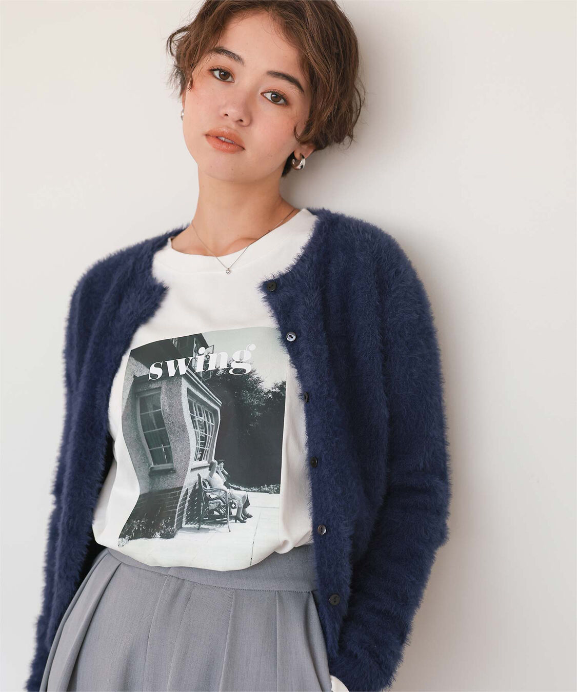 titivate「クルーネックミニシャギーニットカーディガン」|ニット・セーター|