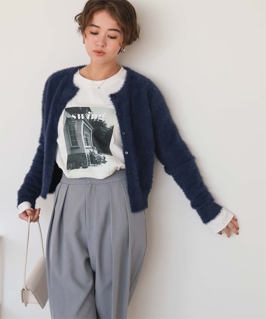 titivate「クルーネックミニシャギーニットカーディガン」|ニット・セーター|